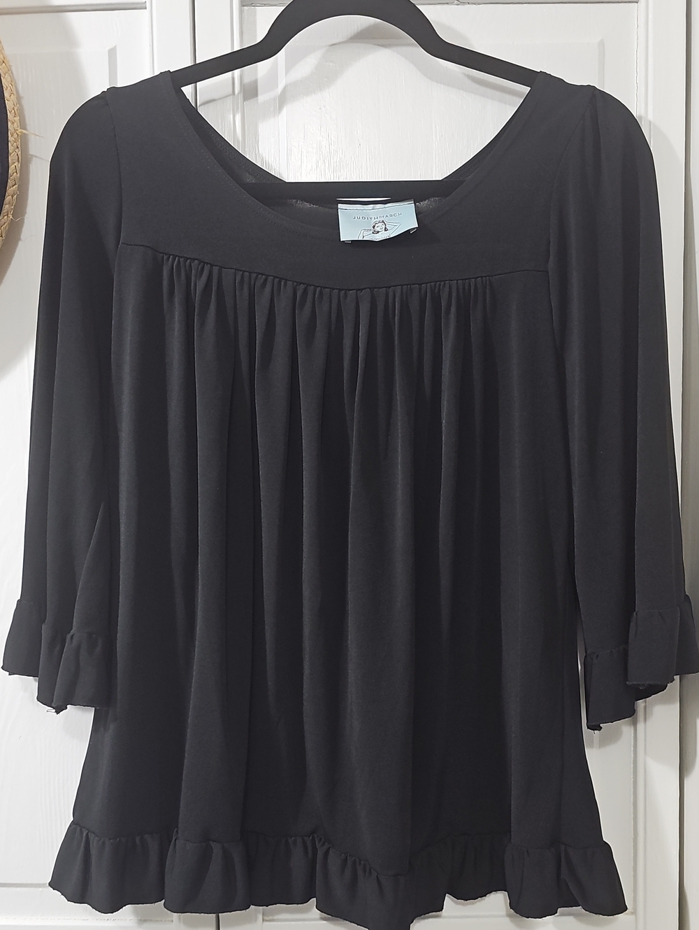 Judith March Black Ruffle Hem & Sleeve Top